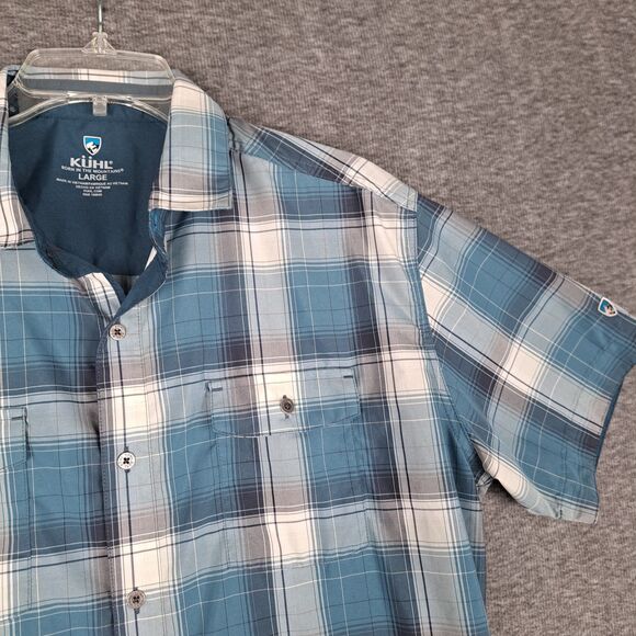 Kuhl Button Up Shirt Blue Mens Size Large Short Sleeve Plaid Outdoors - Picture 1 of 10